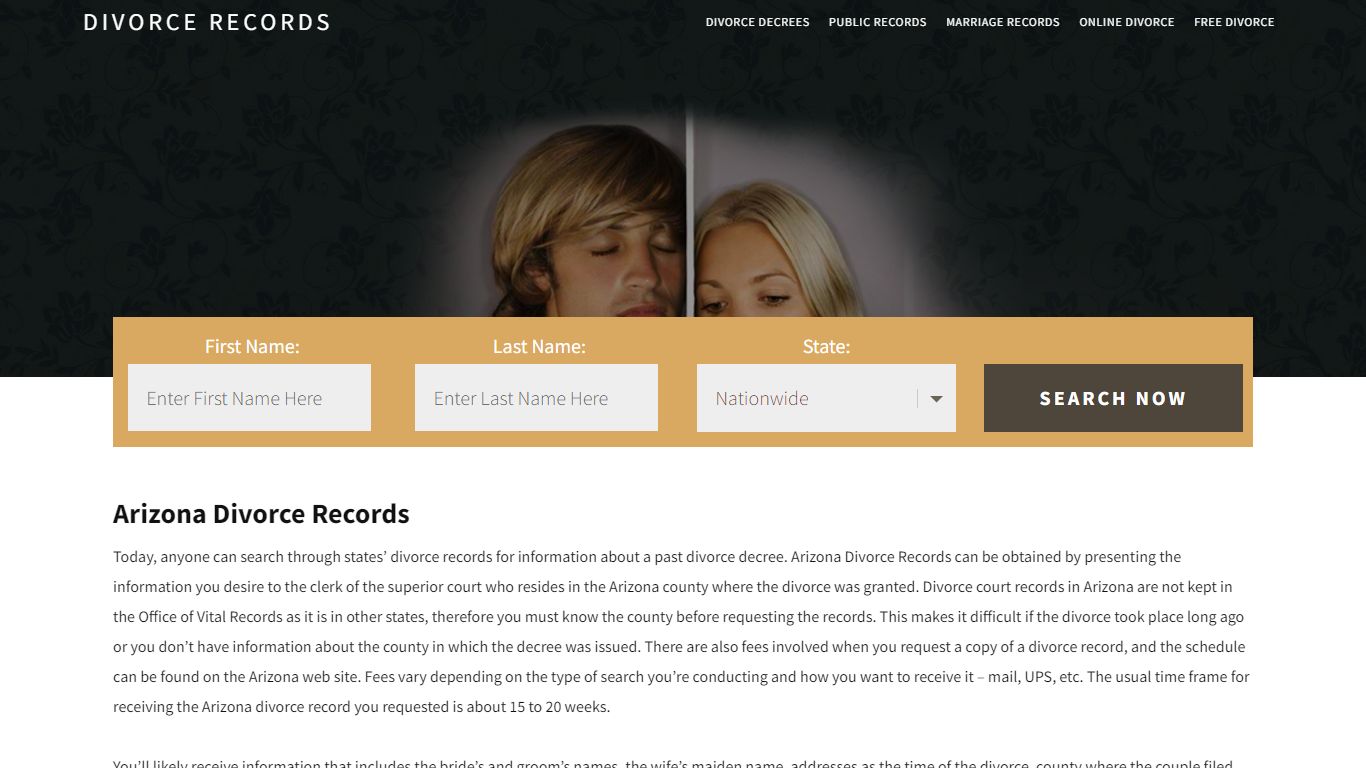 Arizona Divorce Records | Enter Name & Search | 14 Days FREE